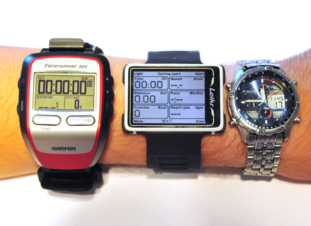 Vergleich: Garmin Forerunner 305, Leikr Sportswatch, Citizen Promaster