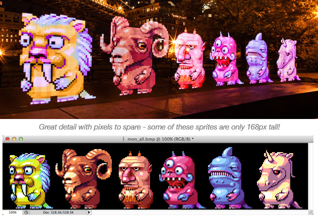Mit Licht gemalt. Vorlage und Ergebnis durch den Pixelstick (Bild: Kickstarter/© Bitbanger Labs)