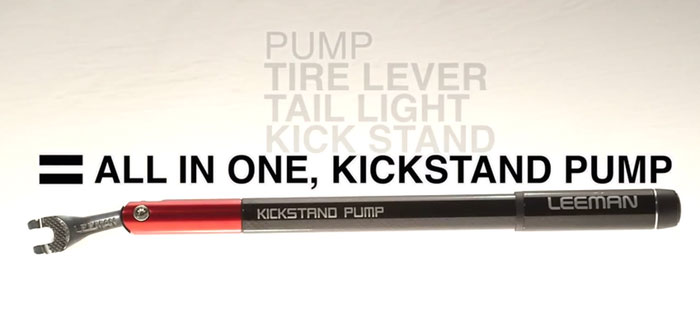 Fahrradständer, Pumpe, Rücklicht und Mantelheber in einem - Kickstand Pump (Bild: kickstarter/©KSEED)
